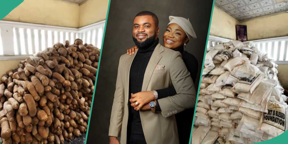 Mercy Chinwo and Pastor Blessed give food items to less privileged for Christmas