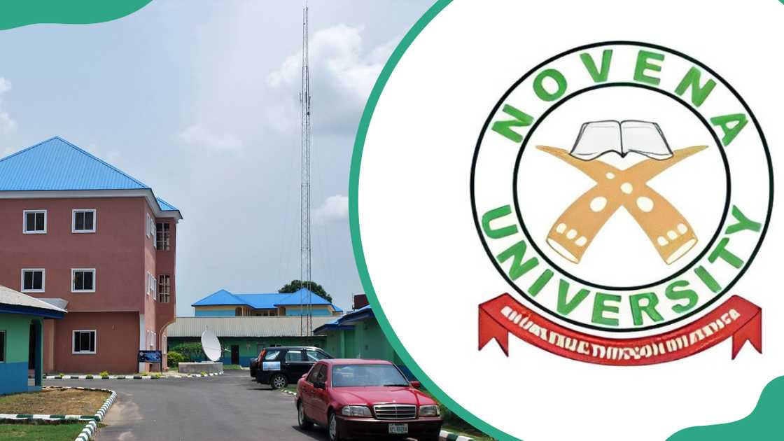 A section of Novena University (L). Novena University logo (R)