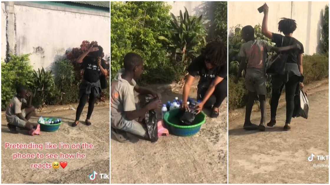 Patient hawker/lady rewarded boy. Patient hawker/lady rewarded boy.