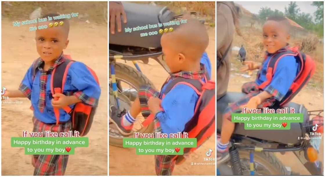 Photos of a little Nigerian school boy climbing Okada.