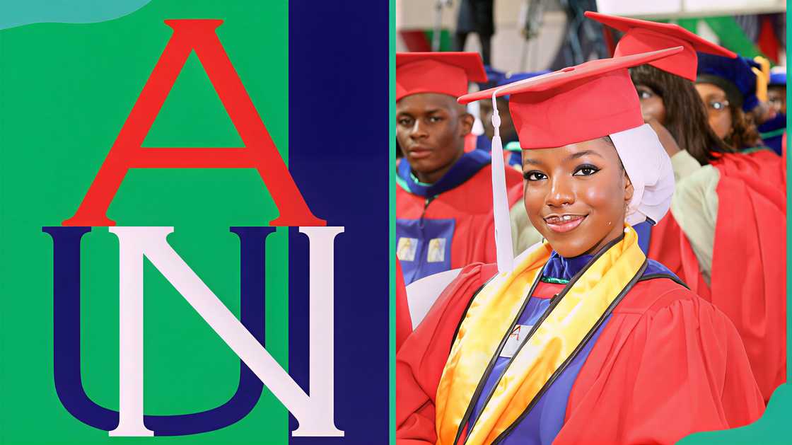 The American University of Nigeria logo and students graduating