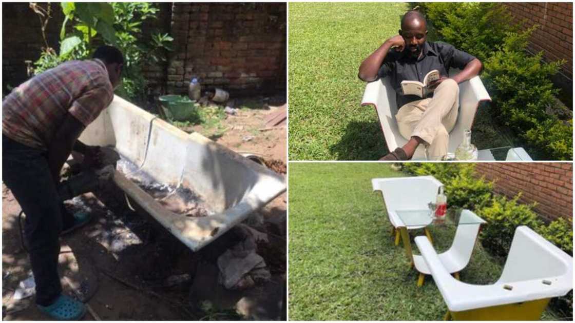 Man makes fine sitting chairs from broken, dirty bathtub, fine photos drop Man makes fine sitting chairs from broken, dirty bathtub, fine photos drop