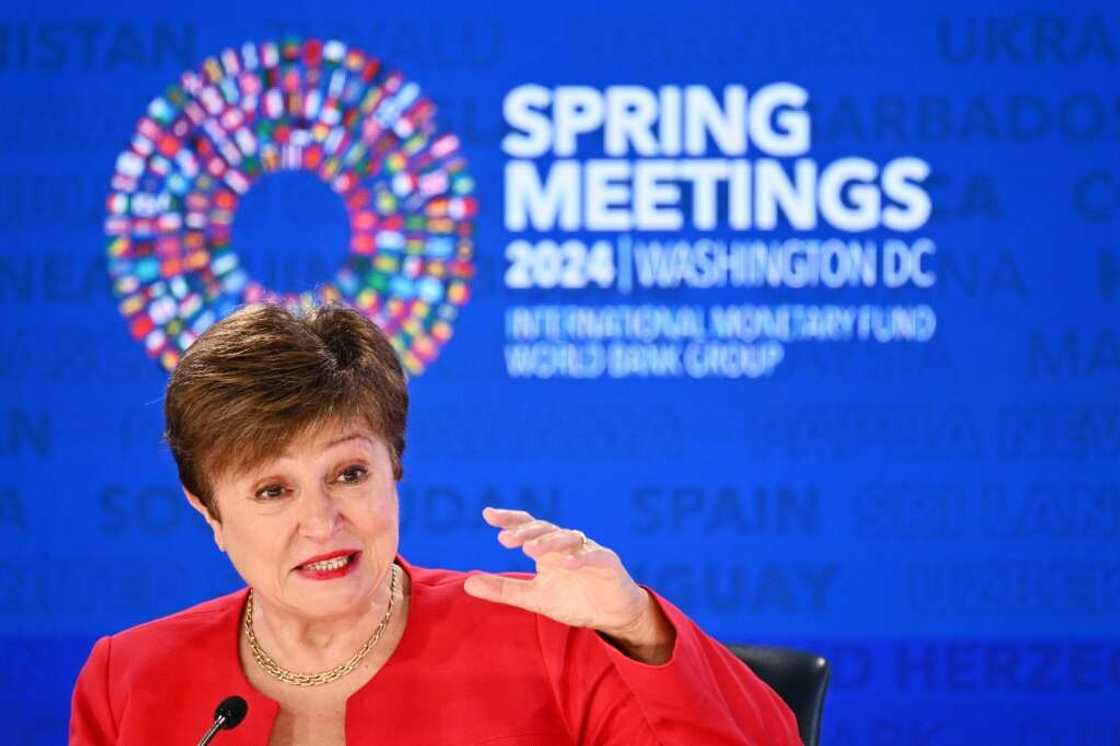 International Monetary Fund Managing Director Kristalina Georgieva speaks during  spring meetings at IMF headquarters in Washington International Monetary Fund Managing Director Kristalina Georgieva speaks during  spring meetings at IMF headquarters in Washington