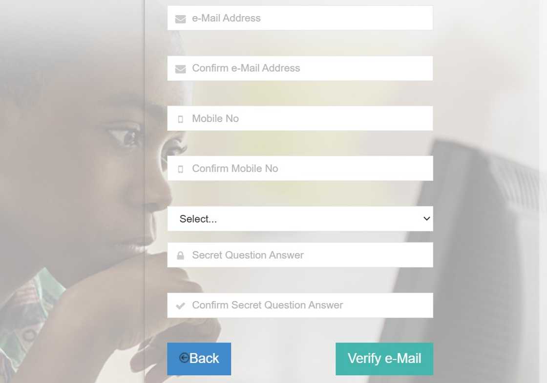 A screenshot of JAMB email registration page A screenshot of JAMB email registration page