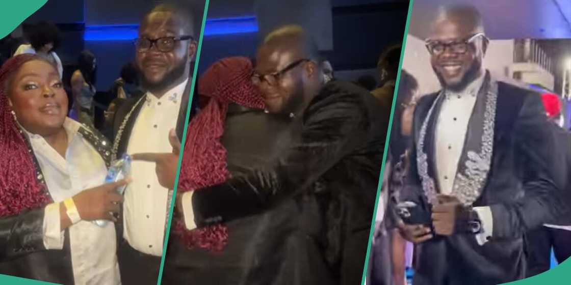 Funke Akindele's elder sister and JJC Skillz. Funke Akindele's elder sister and JJC Skillz.