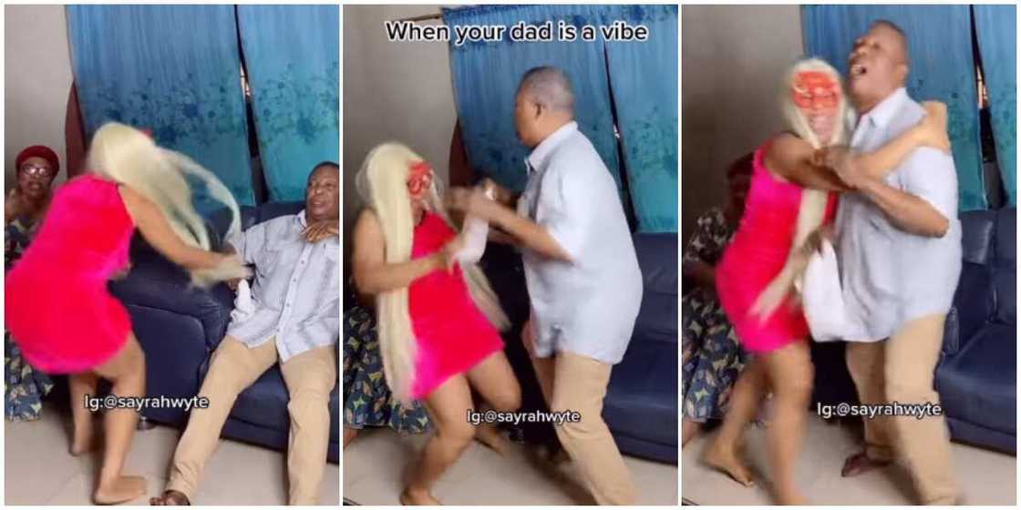 Nigerian lady pulls up her stern-looking dad for trending Zazoo dance in viral video, leaves mum in awe