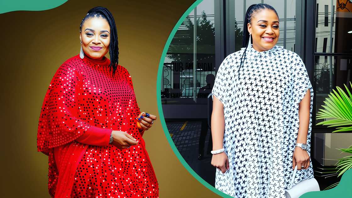 Ngozi Orji in a bright red dress (L). Ngozi Orji standing in front of a building (R). Ngozi Orji in a bright red dress (L). Ngozi Orji standing in front of a building (R).