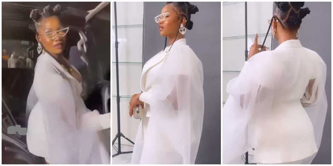 BBNaija star/Tacha/white dress/Black Panther