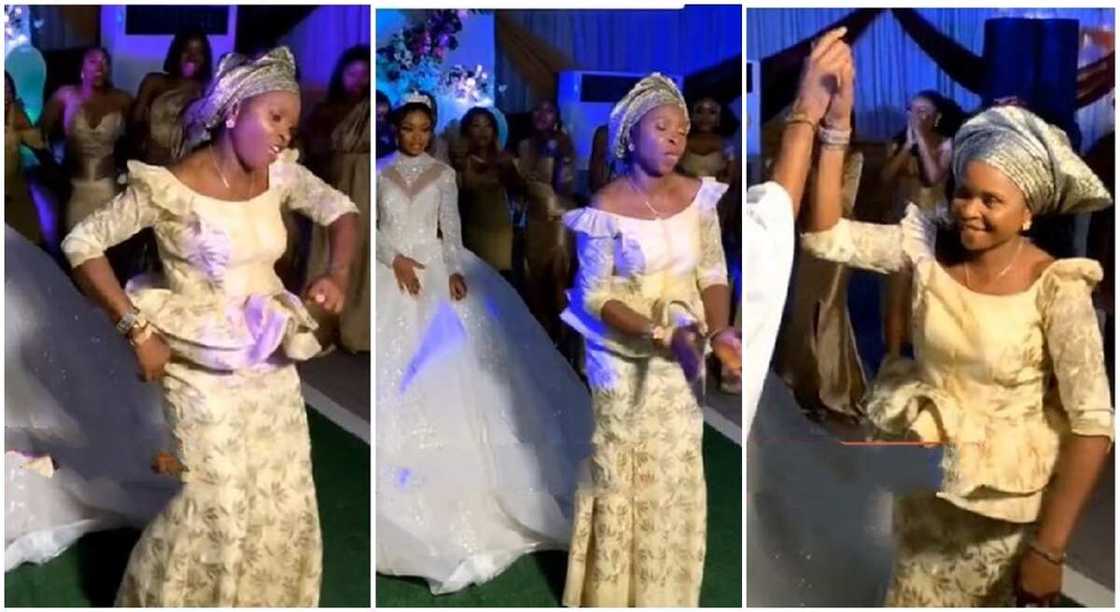 Nigerian mum dances hard at her daughter's wedding reception.