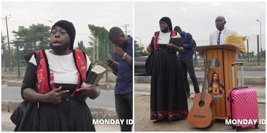 Female preacher storms protest ground to admonish security agents Female preacher storms protest ground to admonish security agents