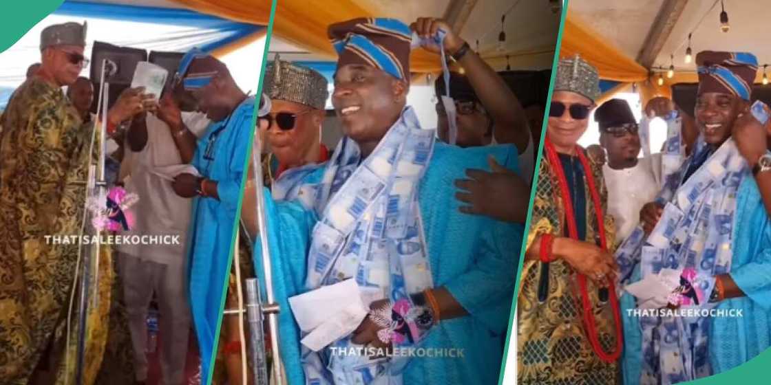 Clips of Oba of Owode Egba spraying Kwam1 money