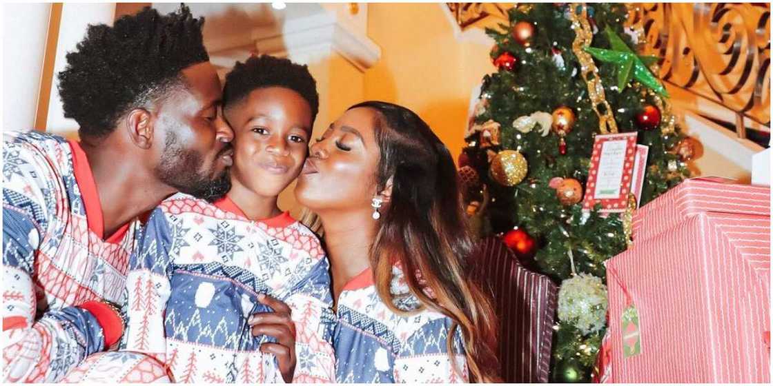 Family reunion: Singer Tiwa Savage, ex-hubby Teebillz and their son Jamil spotted in adorable Christmas photo