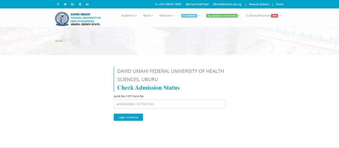 David Umahi University admission status portal login