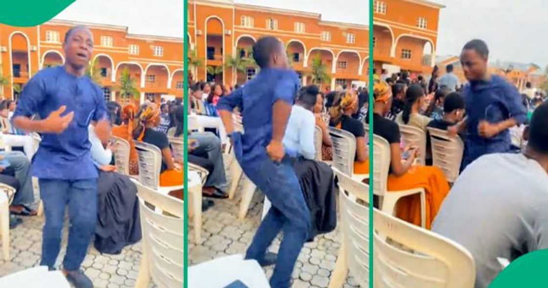 Nigerian man displays energetic dance moves at Adeleke university.