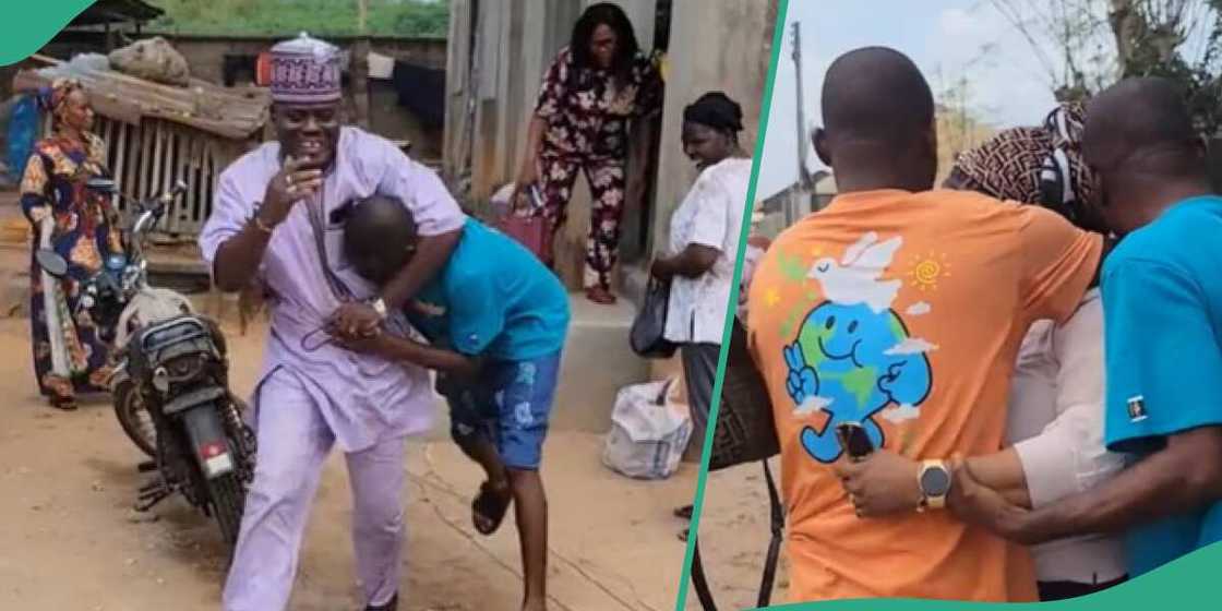 The lady came out of the car to surprise family The lady came out of the car to surprise family