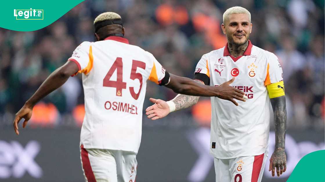 Victor Osimhen, Mauro Icardi, Galatasaray, Kocaelispor, Turkiye, Super league. Victor Osimhen, Mauro Icardi, Galatasaray, Kocaelispor, Turkiye, Super league.