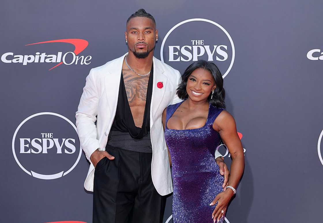 Jonathan Owens and Simone Biles in Hollywood, California. Jonathan Owens and Simone Biles in Hollywood, California.