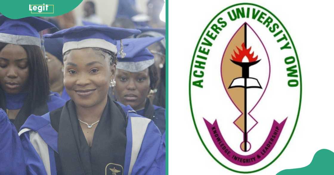 A graduating Achievers University student (L). The Achievers University logo (R) A graduating Achievers University student (L). The Achievers University logo (R)