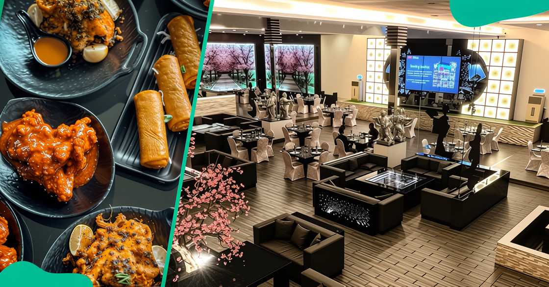 A display of Asian-inspired dishes served at the Asia Town Restaurant. An aerial view of the restaurant's dining space. A display of Asian-inspired dishes served at the Asia Town Restaurant. An aerial view of the restaurant's dining space.