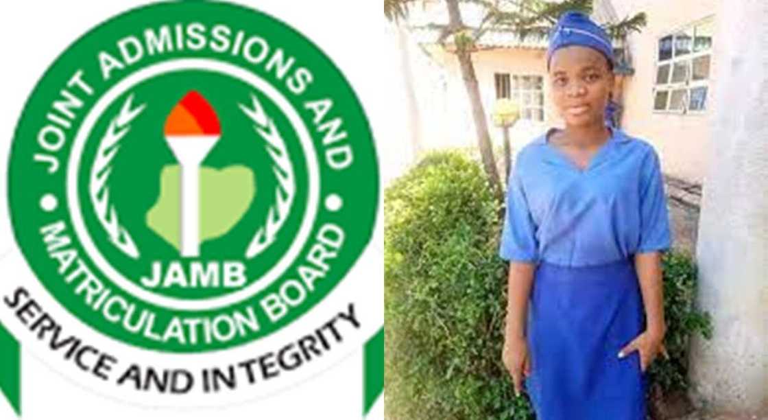 Photos of JAMB logo and Ejikeme Mmesoma.