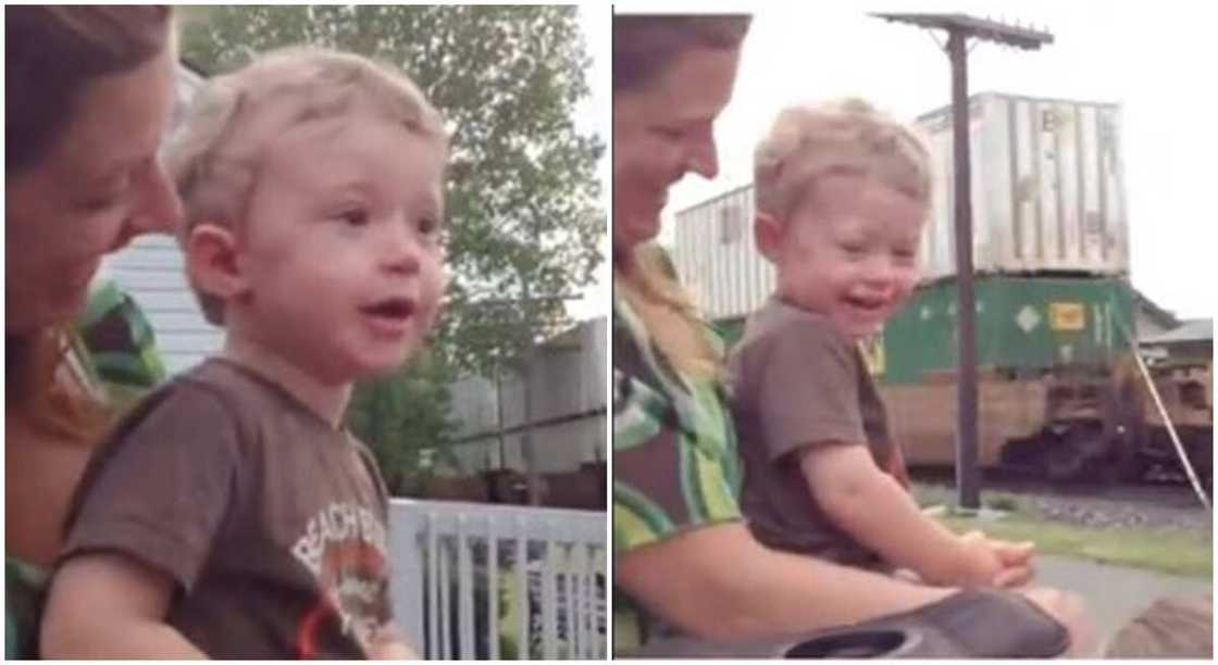 Boy becomes happy after seeing his dad who drives train. Boy becomes happy after seeing his dad who drives train.