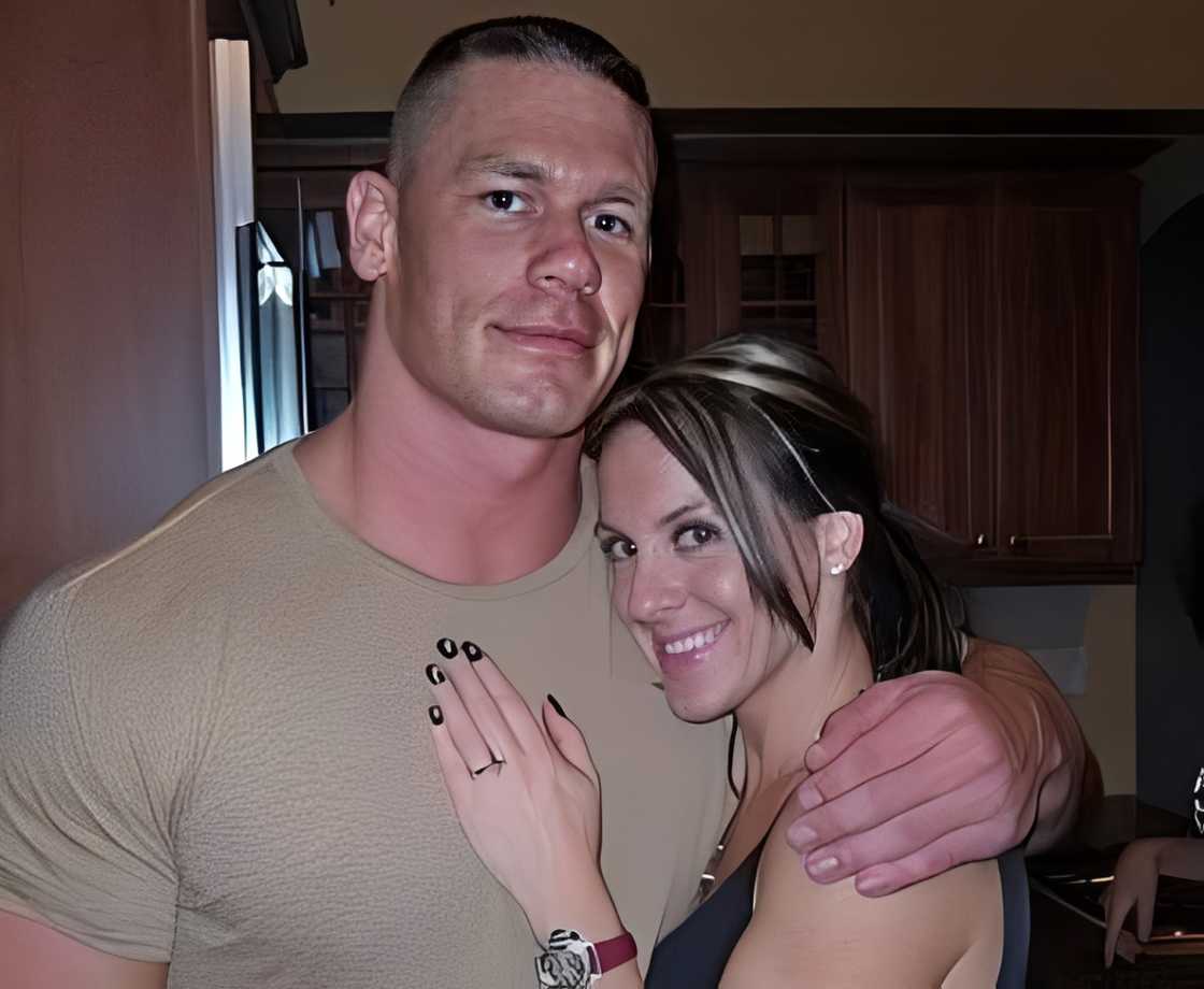 John Cena and Elizabeth Huberdeau in a embrace John Cena and Elizabeth Huberdeau in a embrace