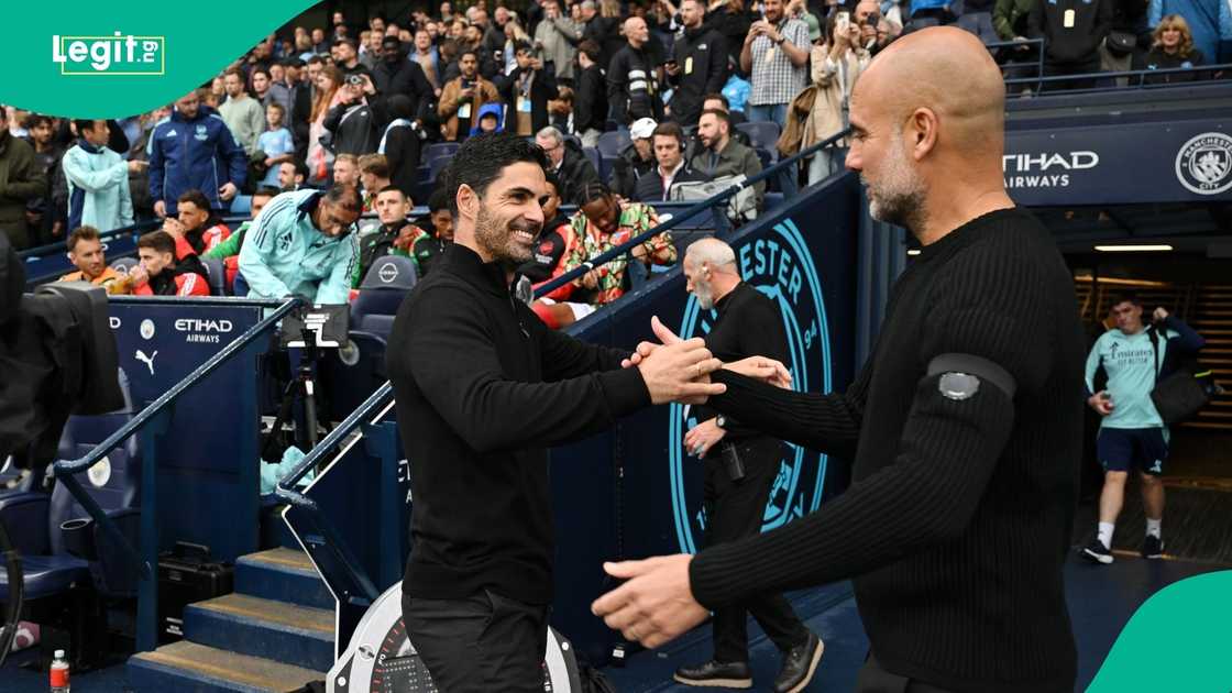 Pep Guardiola, Mikel Arteta, Arsenal, Manchester City, Premier League, Football. Pep Guardiola, Mikel Arteta, Arsenal, Manchester City, Premier League, Football.