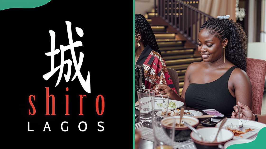 Shiro Lagos logo and a guest dining at the restaurant