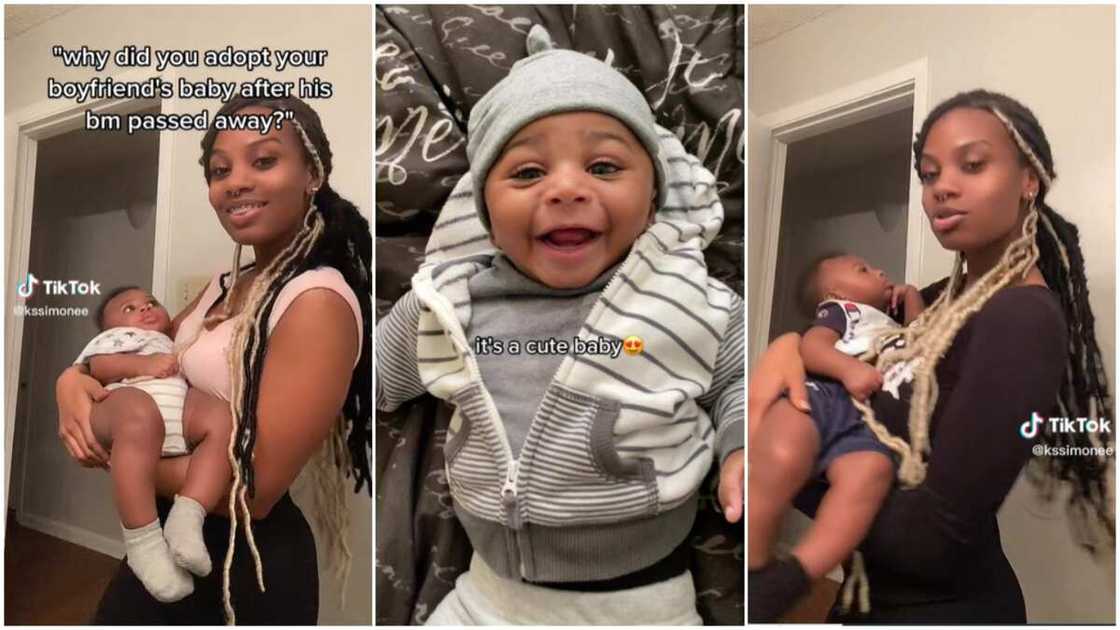 Lady and adopted son/lady took care of newborn. Lady and adopted son/lady took care of newborn.