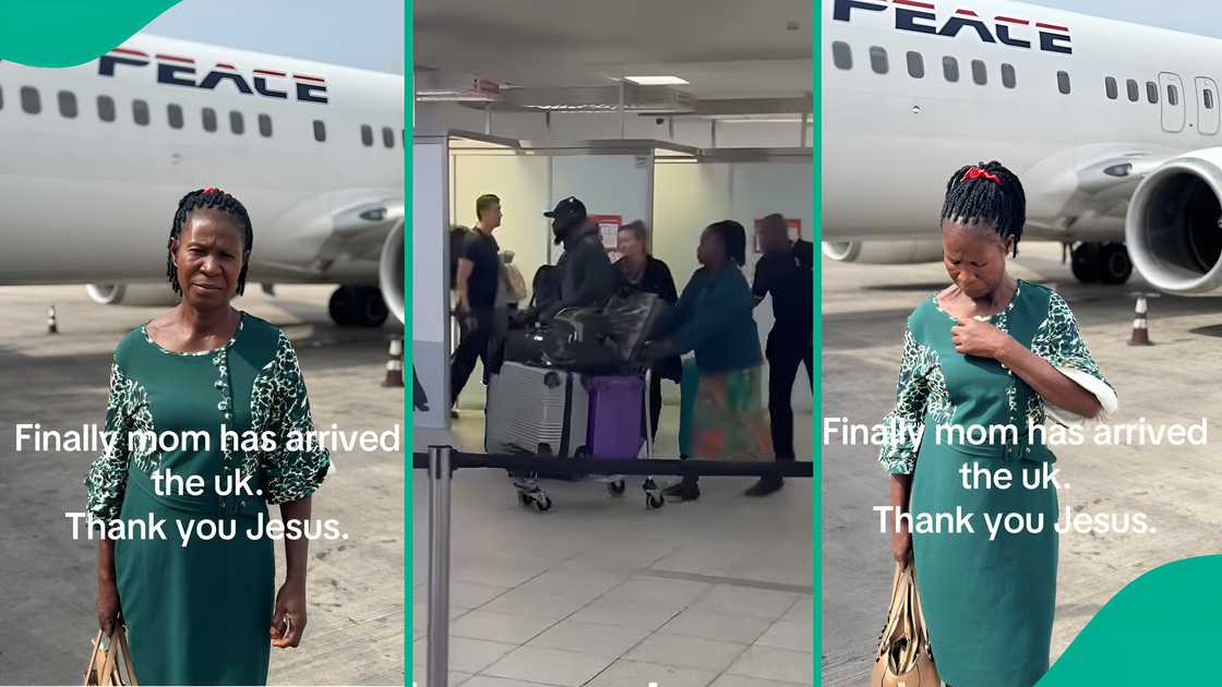 Lady celebrates as mum arrives in UK.