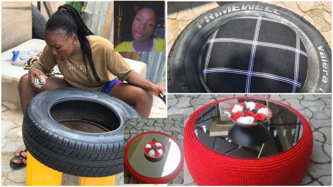 A collage showing Favour Oluma at work and her beautiful creations. Photo source: Twitter/Favour Oluma A collage showing Favour Oluma at work and her beautiful creations. Photo source: Twitter/Favour Oluma