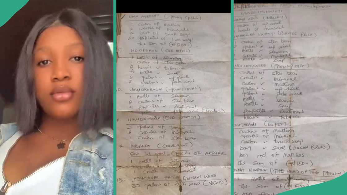 Lady sees bride price list used to marry her mother.