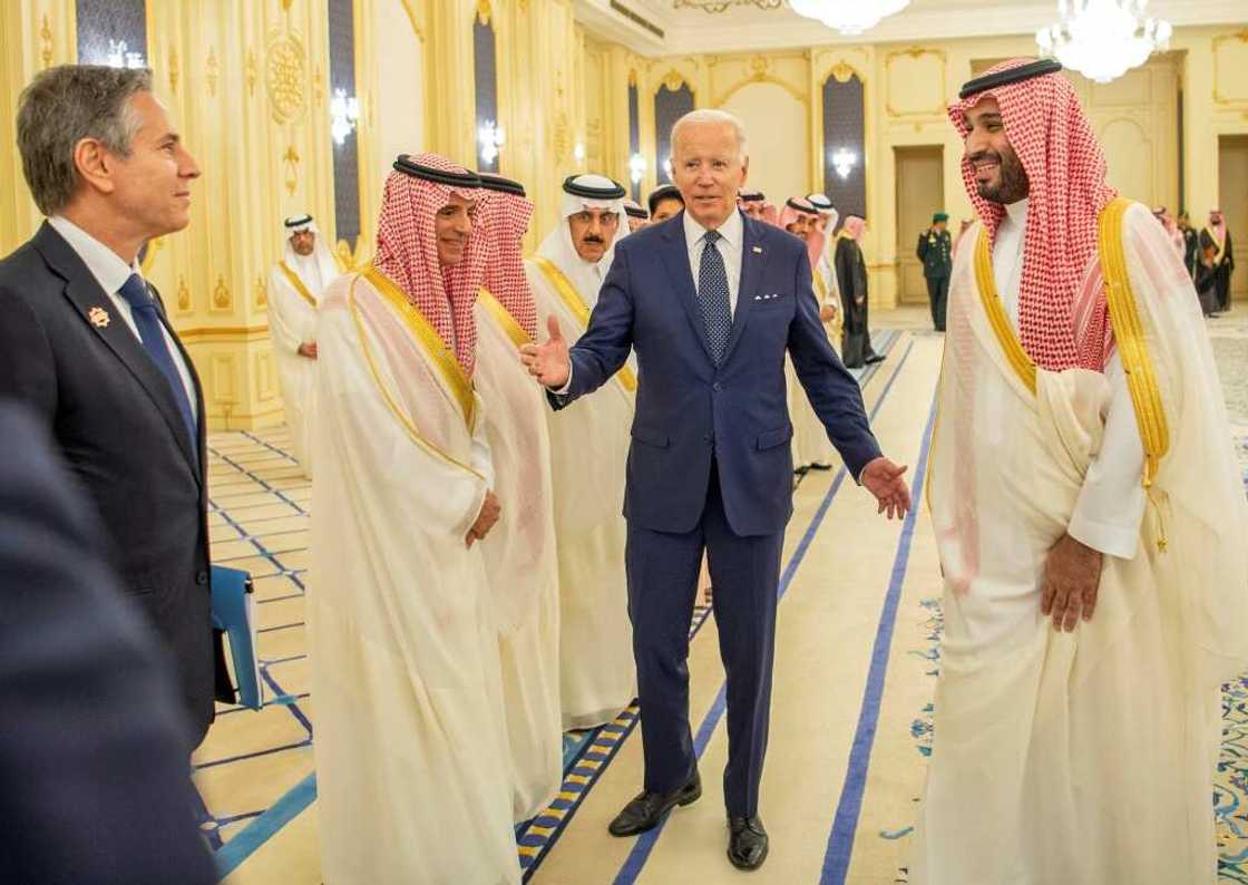 This photo released by the Saudi Royal Palace on July 15 shows Saudi Crown Prince Mohammed bin Salman (R), US President Joe Biden (2nd-R), Saudi Minister of State for Foreign Affairs Adel al-Jubeir (C-L) and US Secretary of State Antony Blinken (L) This photo released by the Saudi Royal Palace on July 15 shows Saudi Crown Prince Mohammed bin Salman (R), US President Joe Biden (2nd-R), Saudi Minister of State for Foreign Affairs Adel al-Jubeir (C-L) and US Secretary of State Antony Blinken (L)