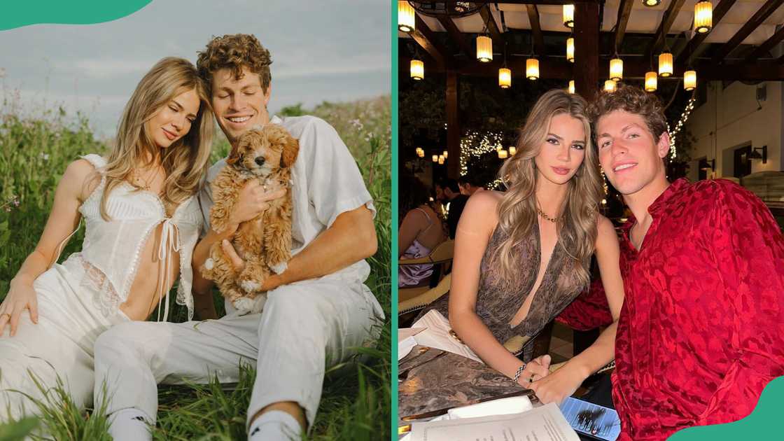 Ben Azelart and Hannah and their dog and the couple during the F1 Miami Grand Prix. Ben Azelart and Hannah and their dog and the couple during the F1 Miami Grand Prix.