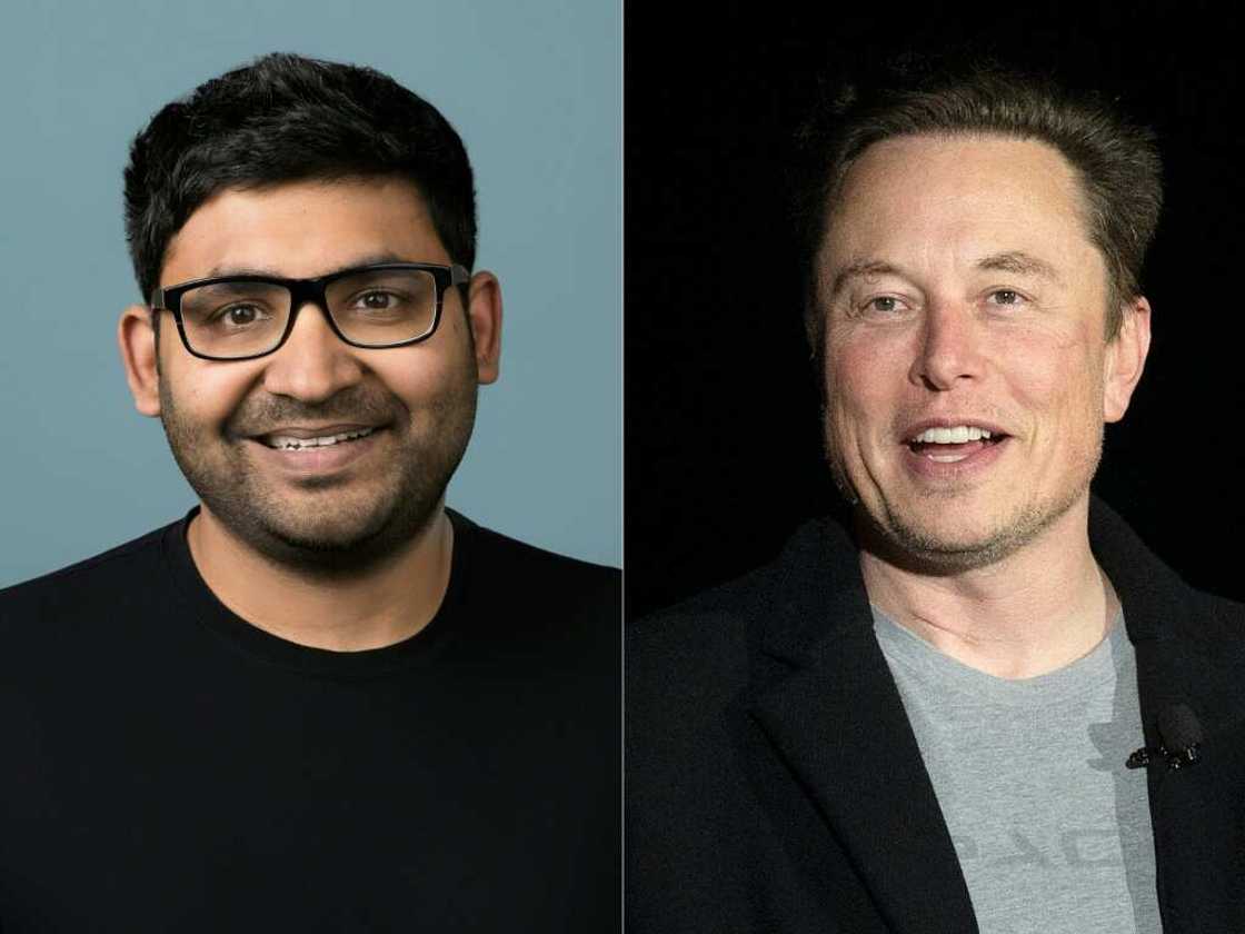 Former Twitter CEO Parag Agrawal (L) is among those suing new owner Elon Musk (R)