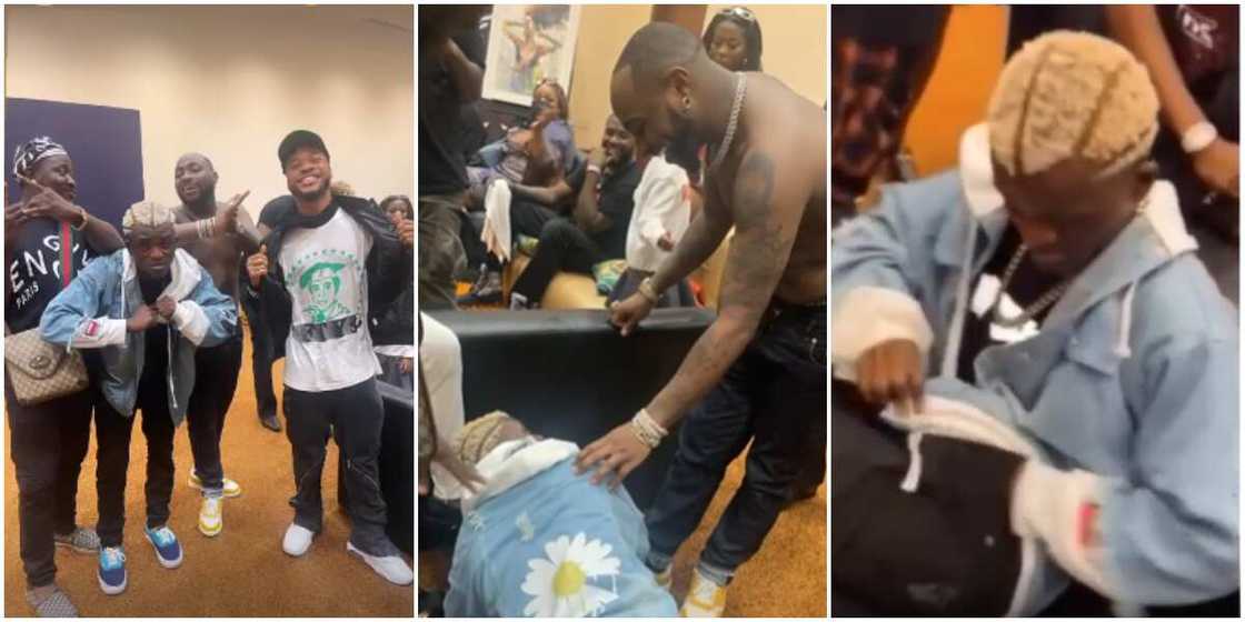 Zazu crooner Portable prostrates as he meets Davido Zazu crooner Portable prostrates as he meets Davido