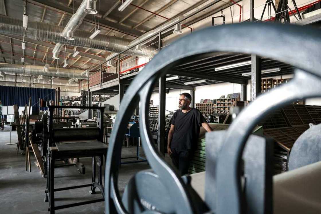 Saudi artist Ahmed Mater works at his studio in Riyadh on June 19, 2022, on a project to be exhibited in the desert outside Al-Ula