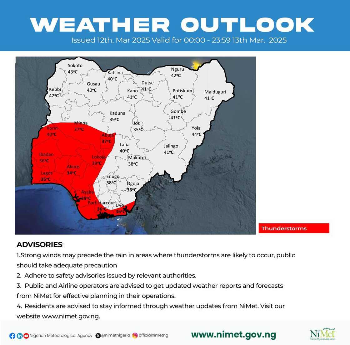NIMET releases weather outlook for March 13, 2025 NIMET releases weather outlook for March 13, 2025