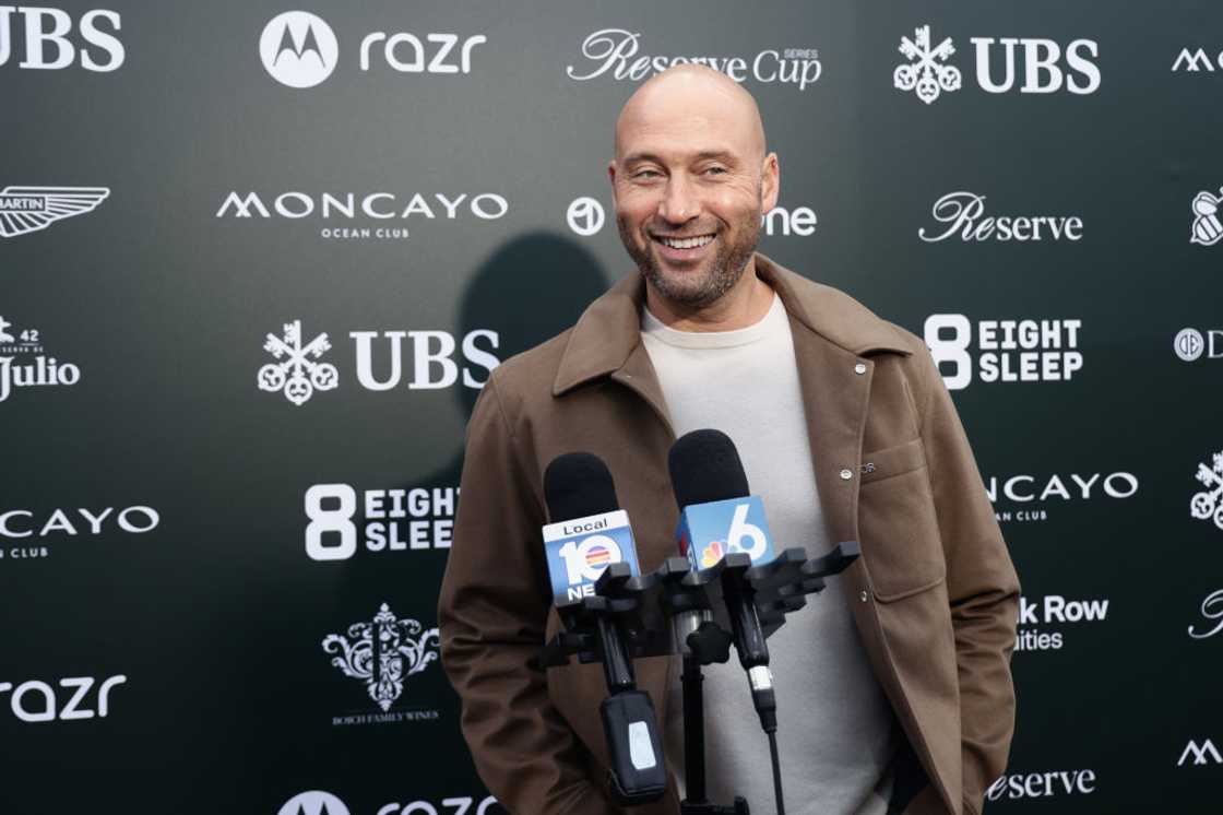 Derek Jeter speaks during a press conference Derek Jeter speaks during a press conference