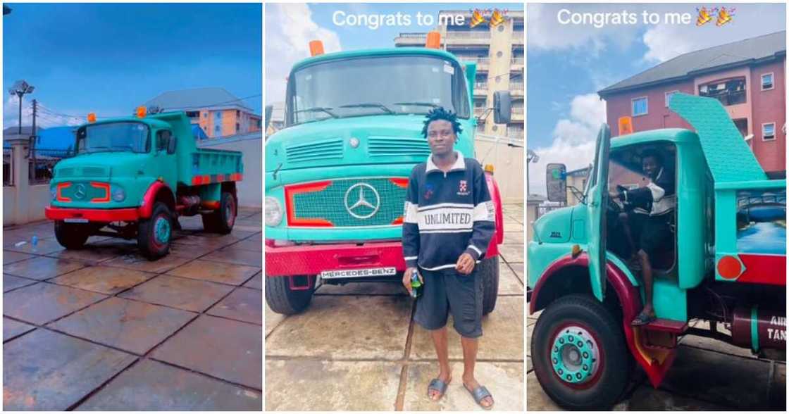 Big Benz truck, young Nigerian man Big Benz truck, young Nigerian man