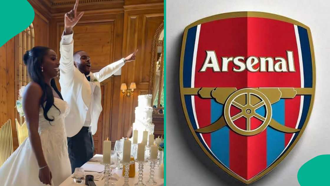 Newlywed couple sings Arsenal anthem to celebrate league win at wedding. Newlywed couple sings Arsenal anthem to celebrate league win at wedding.