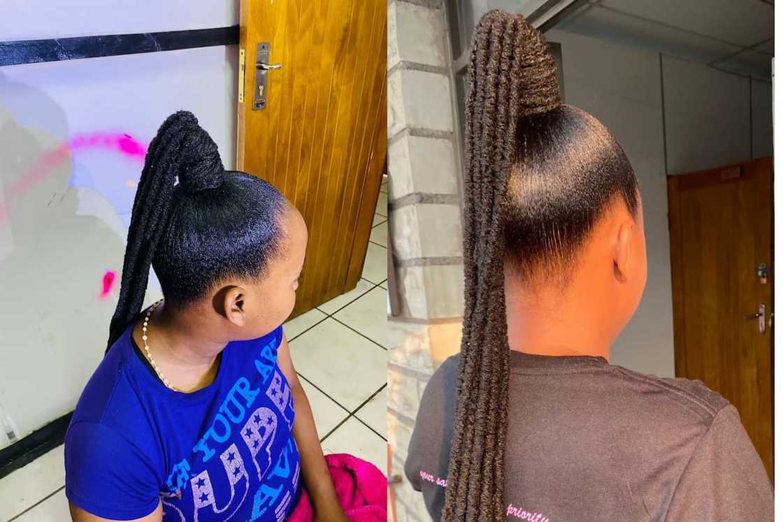 Sleek updo with faux locs ponytail Sleek updo with faux locs ponytail