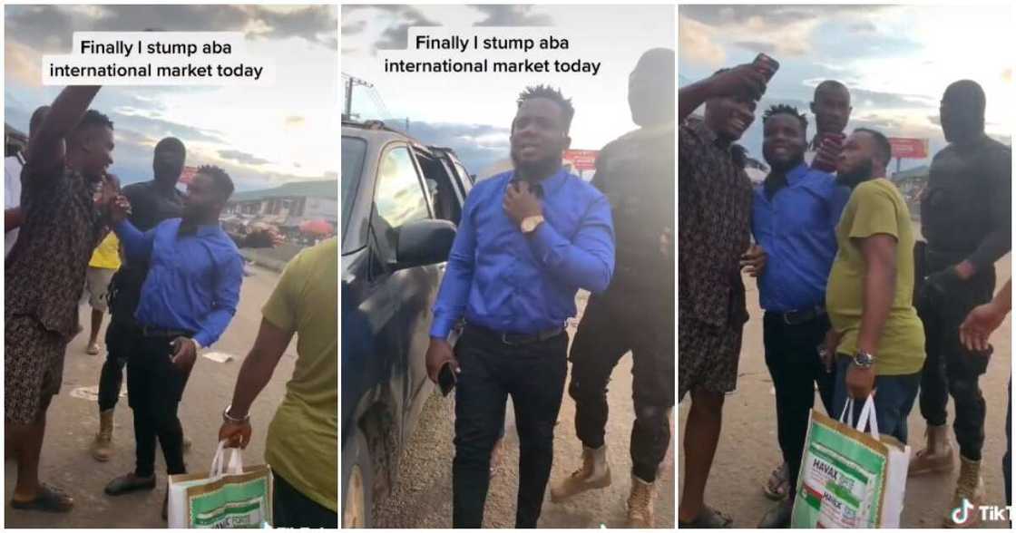 Comedia Sabinus lookalike, Sabinus lookalike steps out with security, Aba international market Comedia Sabinus lookalike, Sabinus lookalike steps out with security, Aba international market