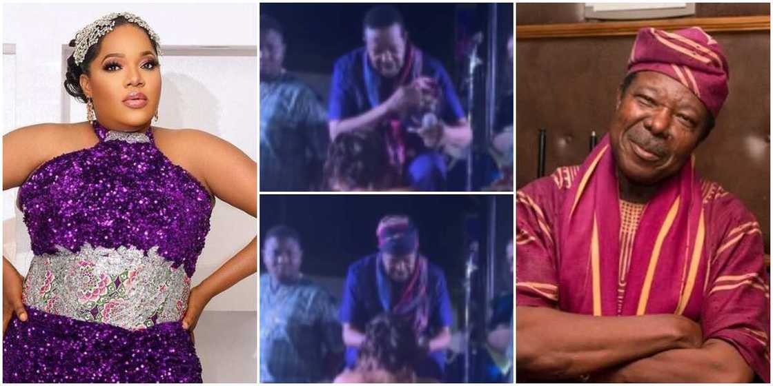 Toyin Abraham prays for Sunny Ade. Toyin Abraham prays for Sunny Ade.