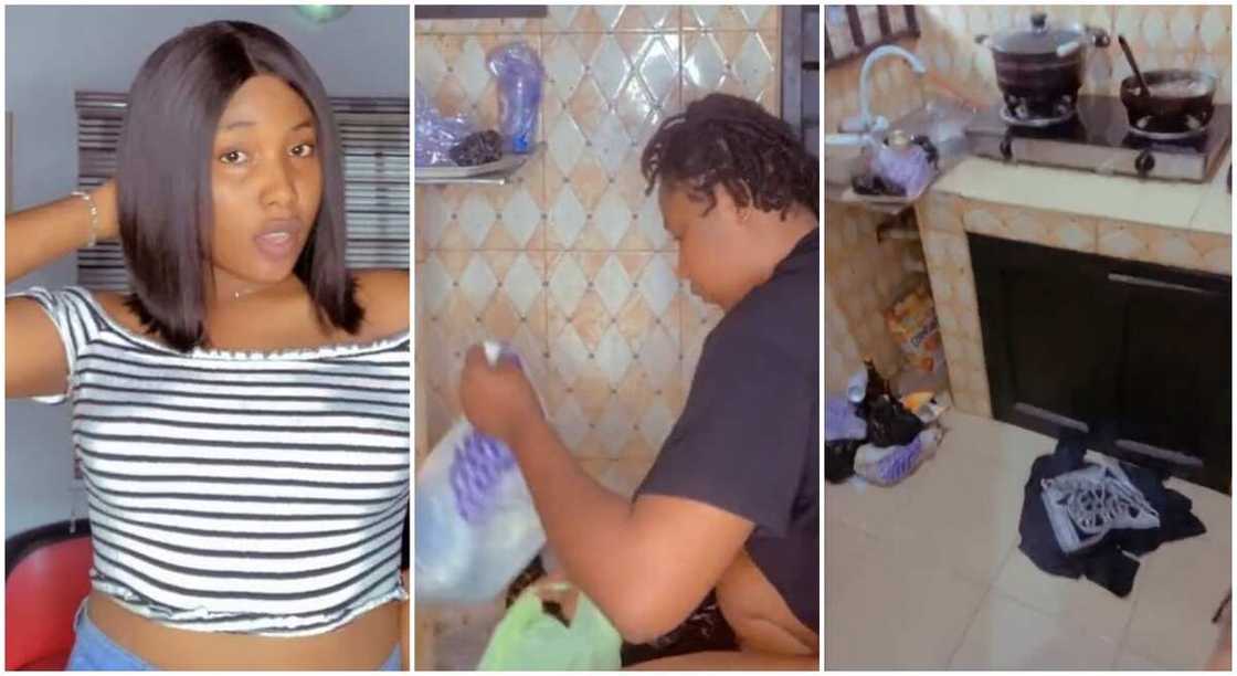 Bella Shine, a Nigerian lady who visited her boyfriend to clean his house. Bella Shine, a Nigerian lady who visited her boyfriend to clean his house.