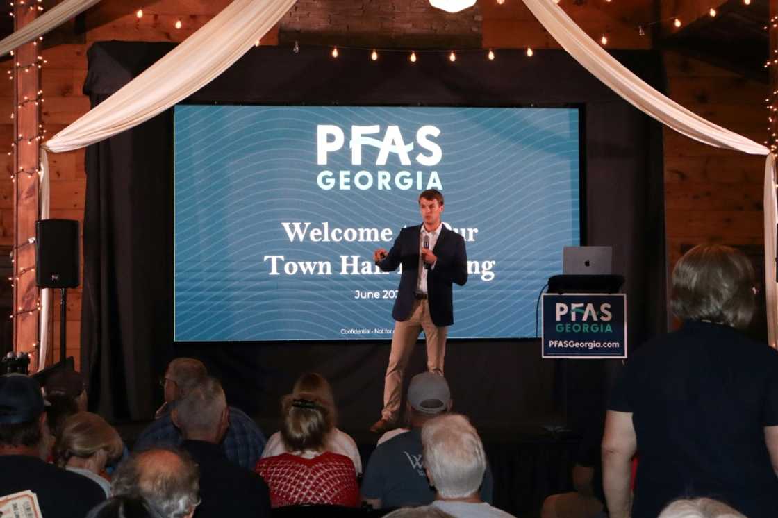 Lawyer Nick Jackson talks to citizens during a townhall event about PFAS in Chatsworth, Georgia Lawyer Nick Jackson talks to citizens during a townhall event about PFAS in Chatsworth, Georgia