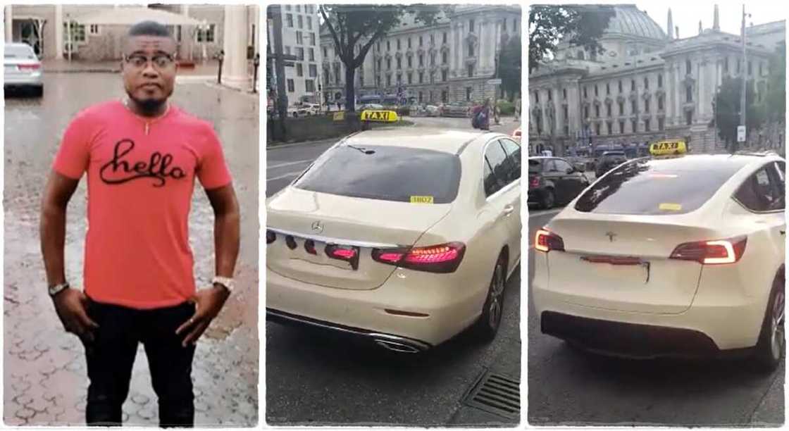 Nigerian man abroad sees Tesla and Benz being used as taxis.