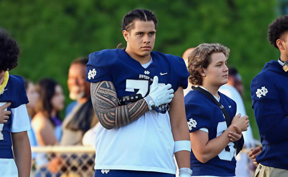 Samson Fatu holds his chest during a football match.