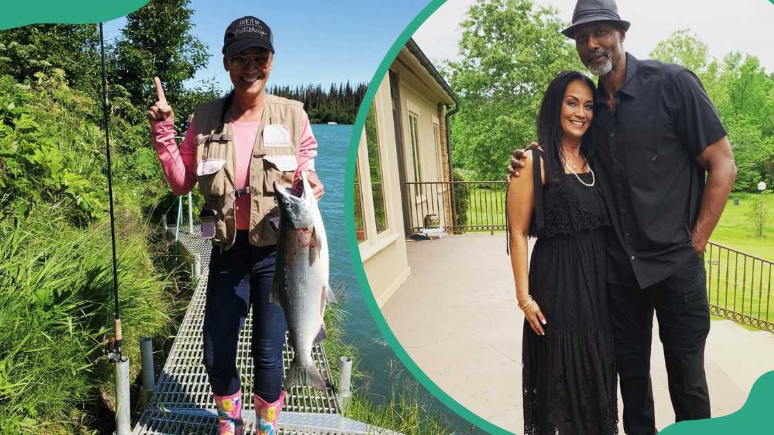 Kay Kinsey out fishing and she smiles next to her husband
