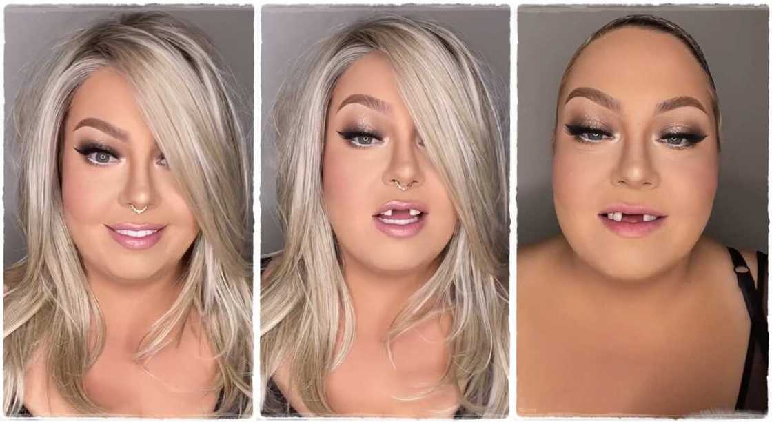 Photos of a lady who removed her makeup on TikTok.